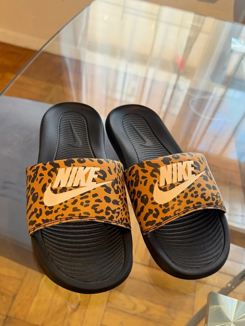 Nike Leopard Print Slides - Black & Tan